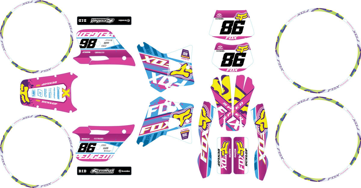 Kit déco 50cc Peugeot XP6 1997-2003 Pink Fox | autocollants moto | personnalisation 50cc | armysctv