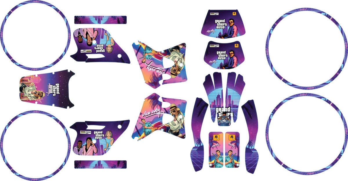 Kit déco 50cc Peugeot XP6 1997-2003 Vice City | autocollants moto | personnalisation 50cc | armysctv