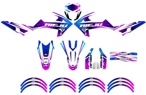 Kit déco 50cc Rieju MRT 2022-2025 R-Force with vibrant stickers and design for a motorcycle upgrade.