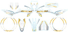 Kit pegatinas 50cc Rieju MRT 2022-2025 Saktiprem con diseño audaz y espiritual en blanco y oro.