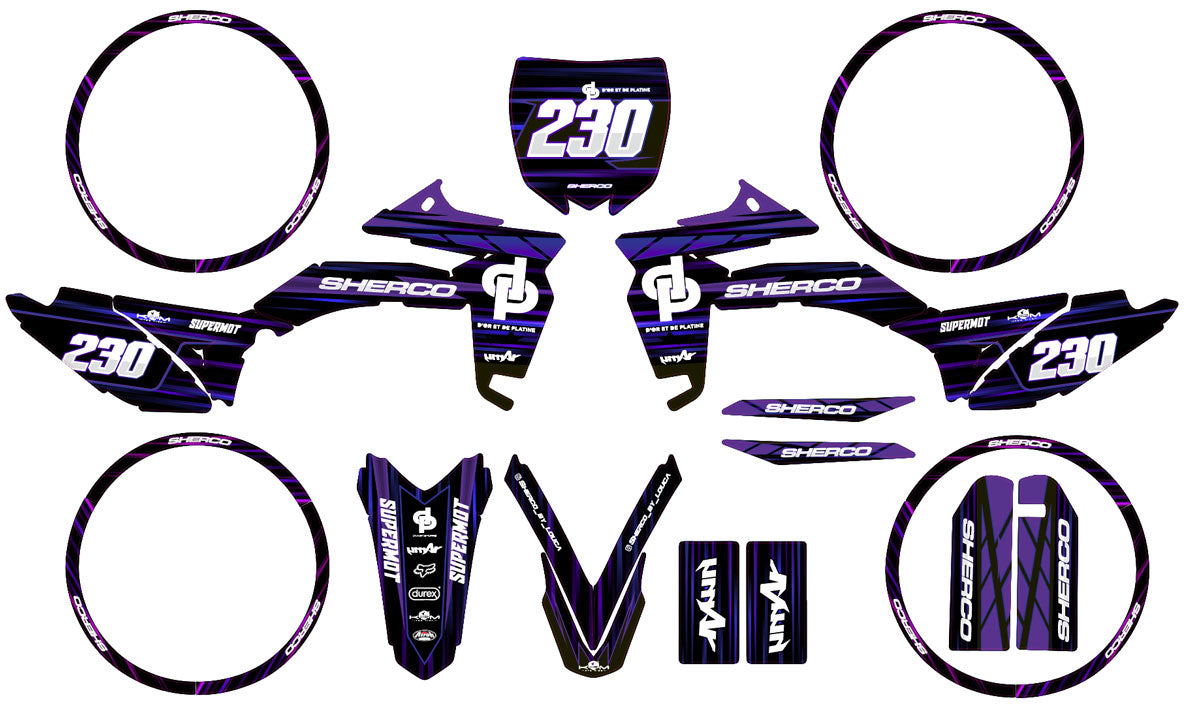 Kit pegatinas Sherco 50cc 2017-2025 Oro y platino | pegatinas para moto | personalización 50cc | armysctv