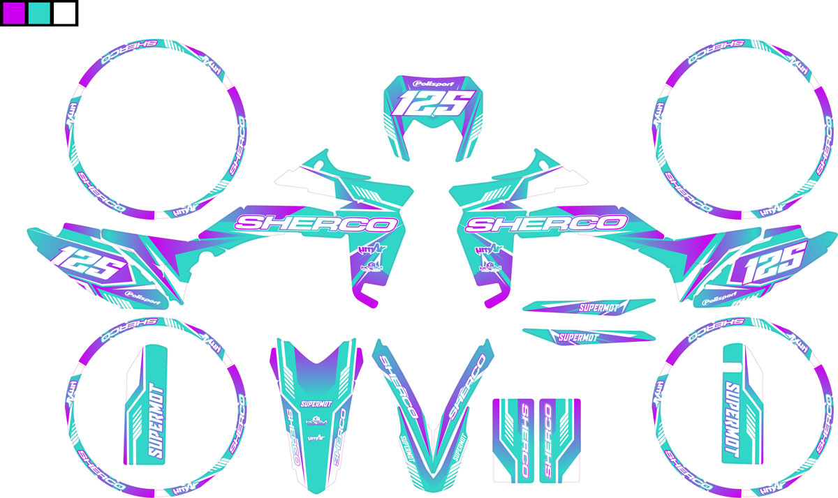 Kit pegatinas Sherco 50cc 2017-2025 MX-Sky | pegatinas para moto | personalización 50cc | armysctv