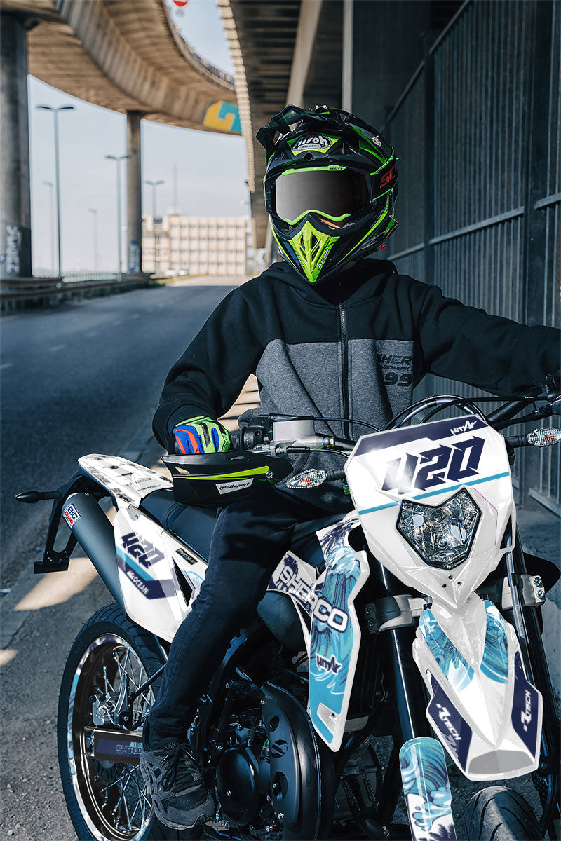 Kit pegatinas Sherco 50cc 2017-2025 Océanos | pegatinas para moto | personalización 50cc | armysctv