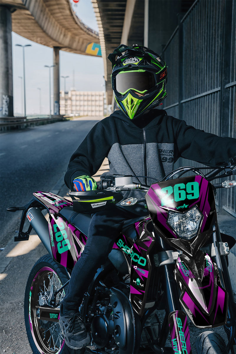 Kit pegatinas Sherco 50cc 2017-2025 Lluvia Púrpura | pegatinas para moto | personalización 50cc | armysctv
