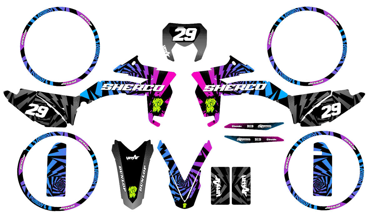 Kit déco Sherco 50cc 2017-2025 Swirl | autocollants moto | personnalisation 50cc | armysctv