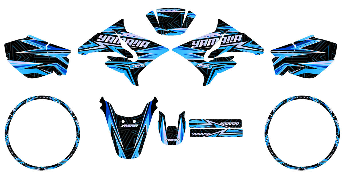 Kit déco moto 50cc Anomine - Compatible avec Yamaha DT 2004-2012, autocollants et stickers en bleu et noir.
