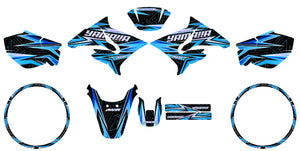 Kit déco moto 50cc Anomine - Compatible avec Yamaha DT 2004-2012, autocollants et stickers en bleu et noir.