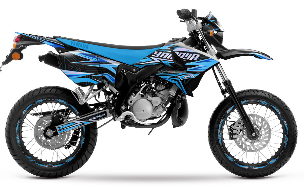 Kit déco moto 50cc Anomine - Compatible avec Yamaha DT 2004-2012 avec design dynamique en bleu.