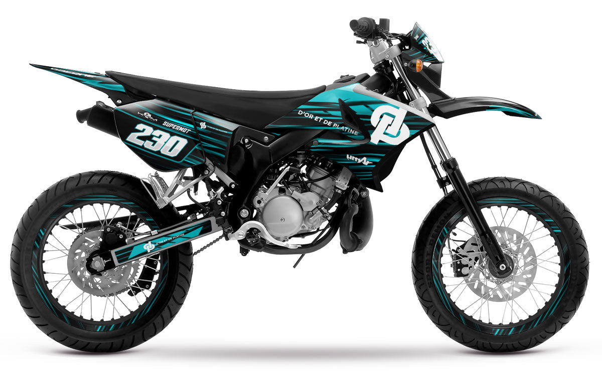 Kit pegatinas 50cc Yamaha DT 2004-2012 de oro y platino | pegatinas para moto | personalización 50cc | armysctv