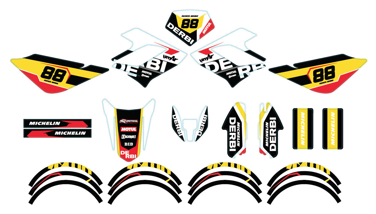 Kit pegatinas Derbi DRD Racing 50cc Ejército Kainam | pegatinas para moto | personalización 50cc | armysctv