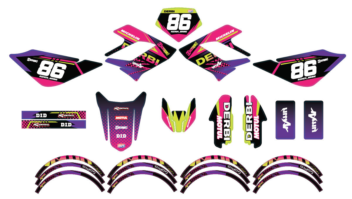 Kit pegatinas Derbi DRD Racing 50cc Ejército Neón | pegatinas para moto | personalización 50cc | armysctv