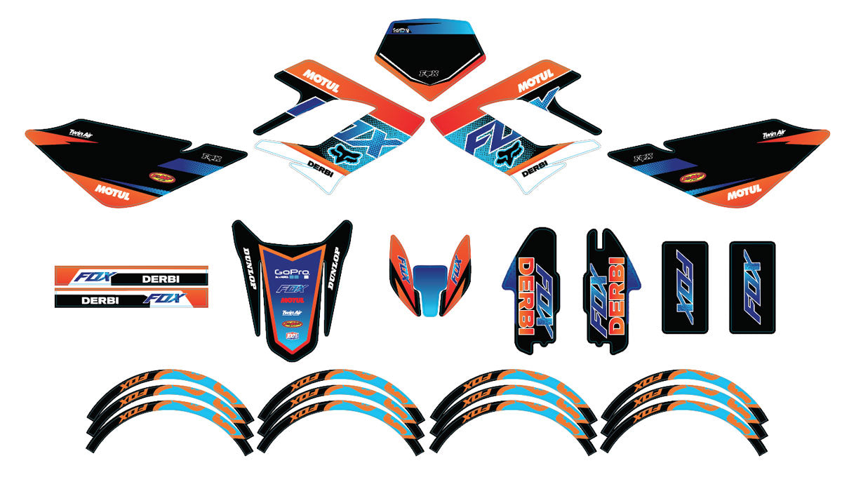 Kit pegatinas Derbi DRD Racing 50cc Zorro Naranja | pegatinas para moto | personalización 50cc | armysctv