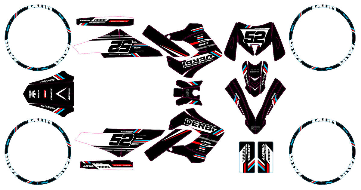 Dekor kit Derbi Senda Victoria Bull 50cc 2003-2010 Schwarze Katze | Motorradaufkleber | Personalisierung 50cc | armysctv