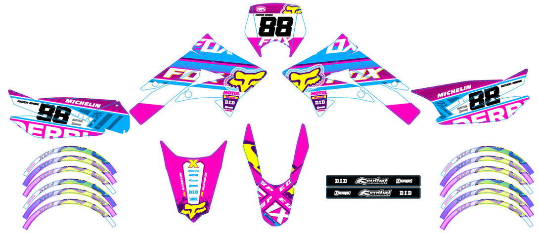 Kit déco Derbi Senda xtreme 50cc 2011-2017 Pink Fox | autocollants moto | personnalisation 50cc | armysctv