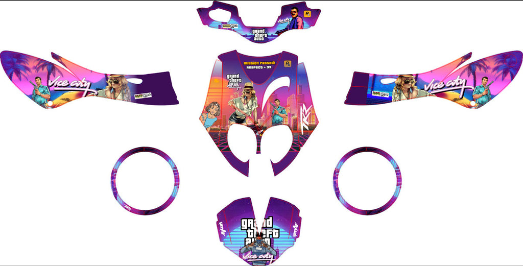 Kit déco 50cc Peugeot TKR / Trekker 2006-2014 Vice City | autocollants moto | personnalisation 50cc | armysctv