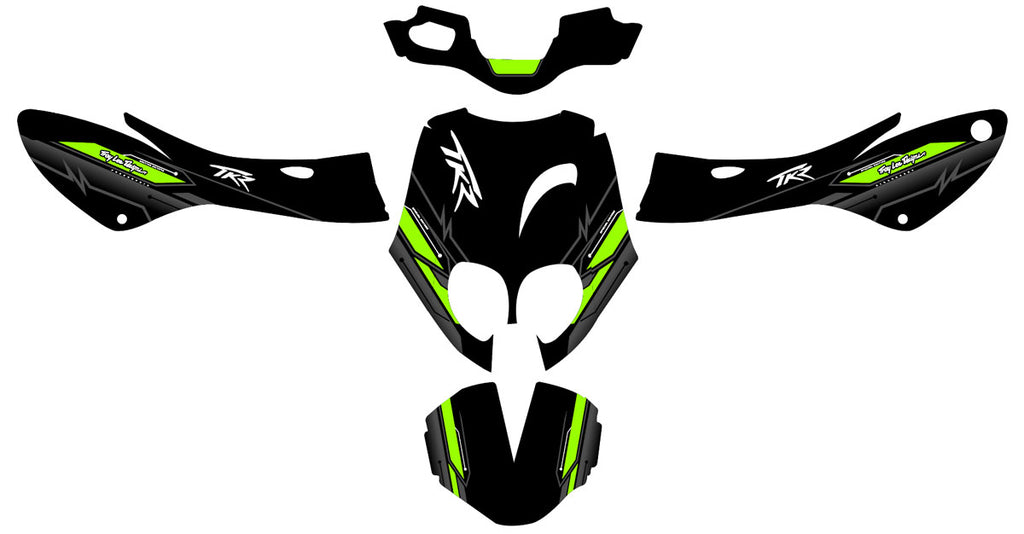 Kit déco 50cc Peugeot TKR / Trekker 2006-2014 Green touch | autocollants moto | personnalisation 50cc | armysctv