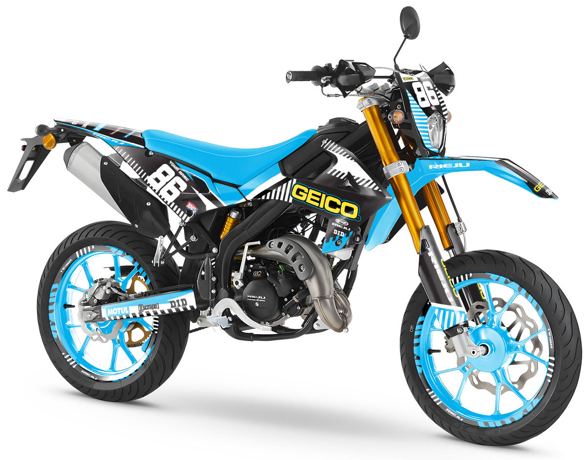 Kit déco Rieju MRT 50cc 2022-2025 Geico | autocollants moto | personnalisation 50cc | armysctv