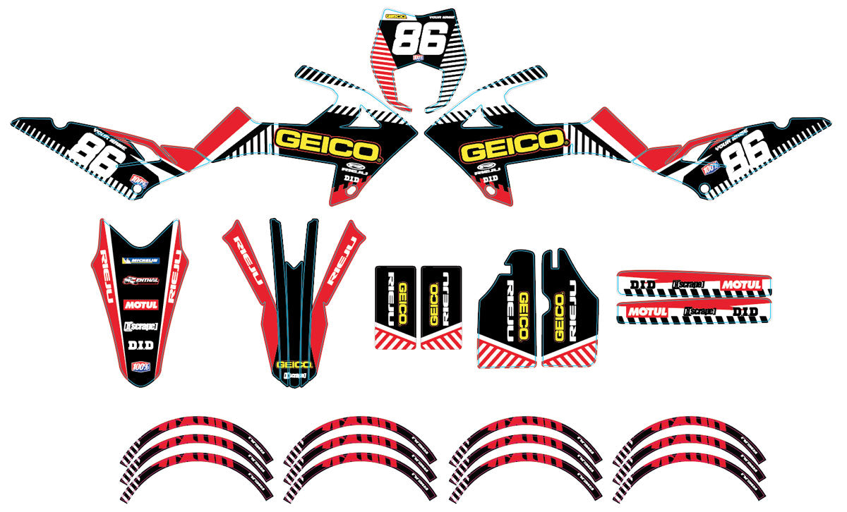 Kit déco Rieju MRT 50cc 2022-2025 Geico | autocollants moto | personnalisation 50cc | armysctv