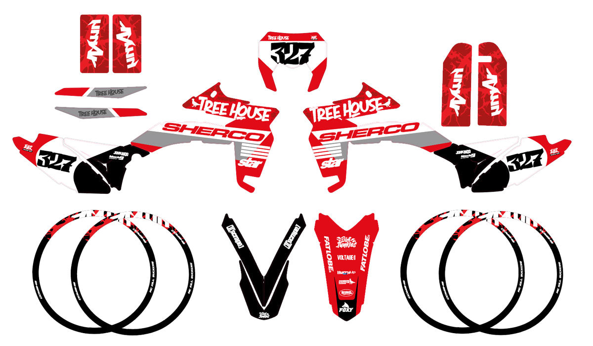 Kit pegatinas Sherco 50cc 2017-2025 Treehouse Crew | pegatinas para moto | personalización 50cc | armysctv