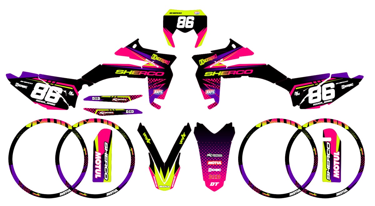 Dekor kit Sherco 50cc 2017-2025 Armee Neon | Motorradaufkleber | Personalisierung 50cc | armysctv