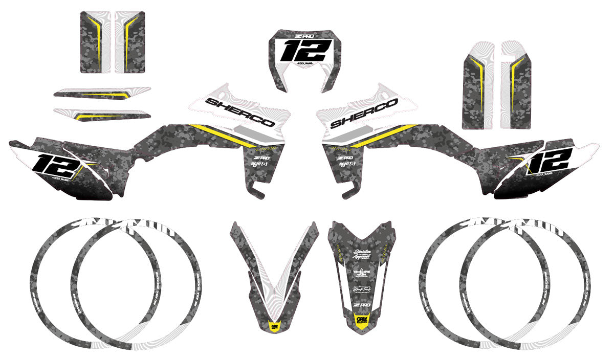 Kit pegatinas Sherco 50cc 2017-2025 Guerra | pegatinas para moto | personalización 50cc | armysctv