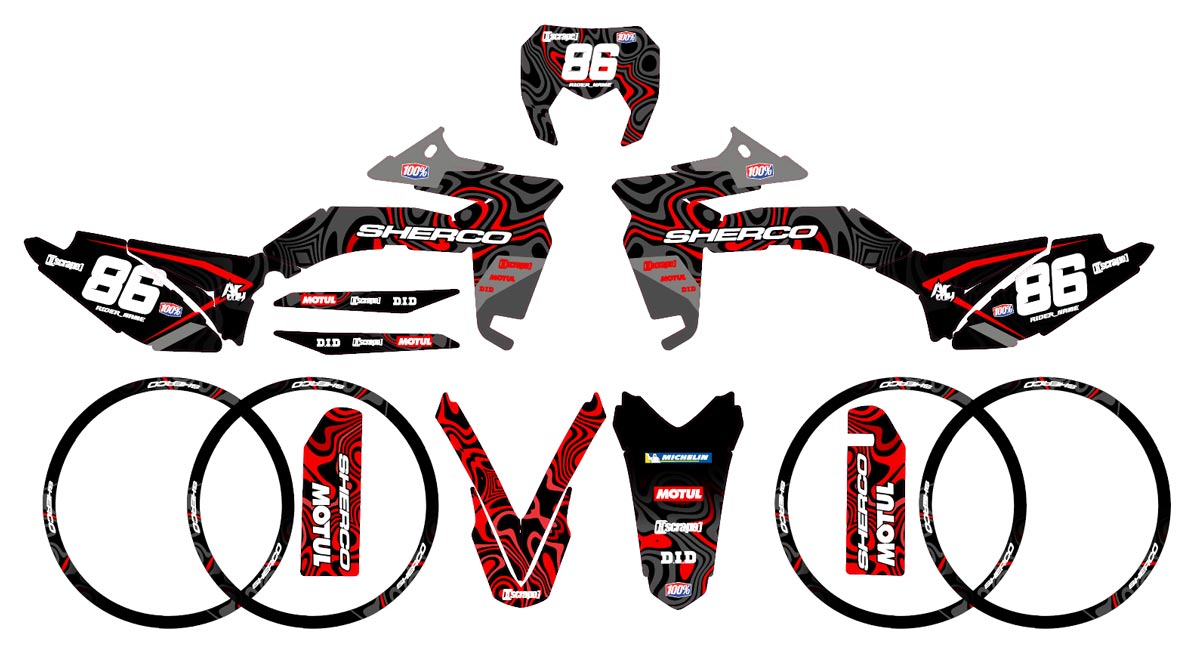 Dekor kit Sherco 50cc 2017-2025 Armee Wellen | Motorradaufkleber | Personalisierung 50cc | armysctv