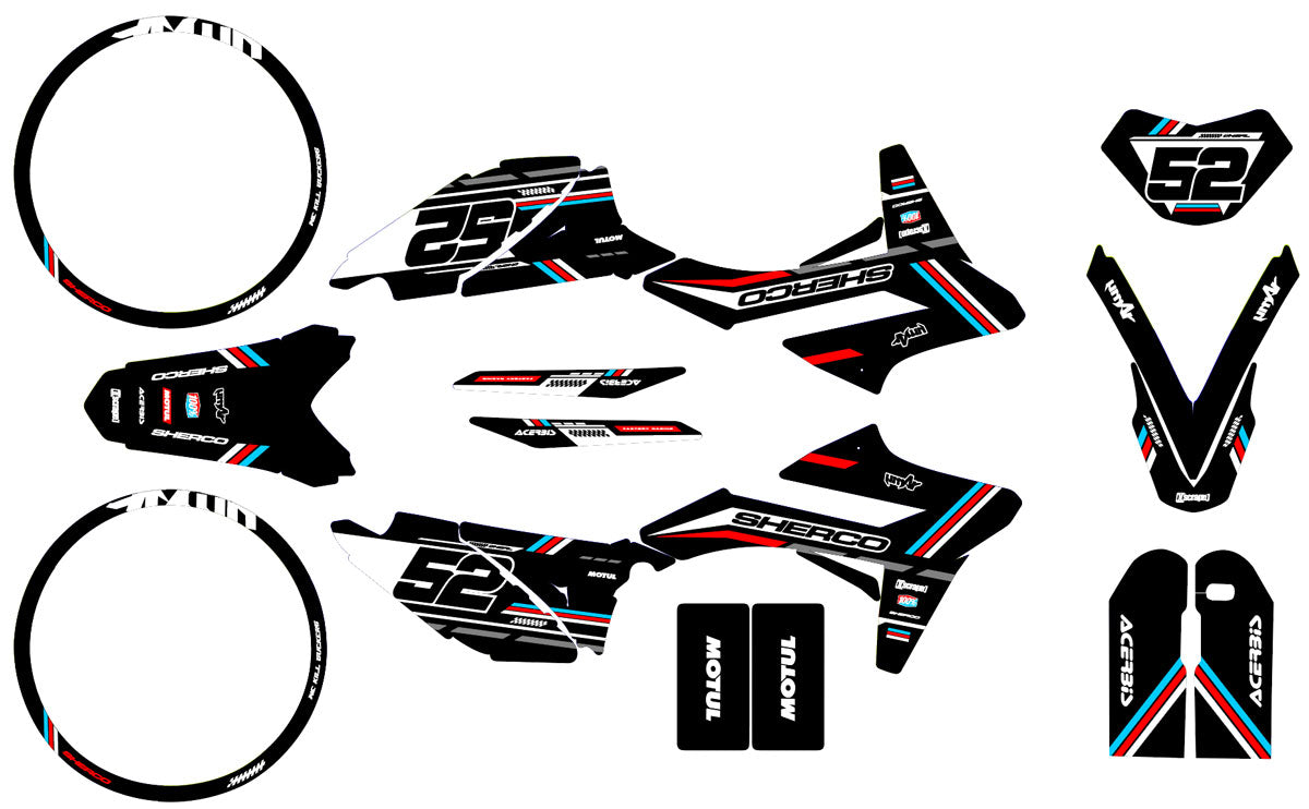 Dekor kit Sherco 50cc 2013-2016 Schwarze Katze | Motorradaufkleber | Personalisierung 50cc | armysctv