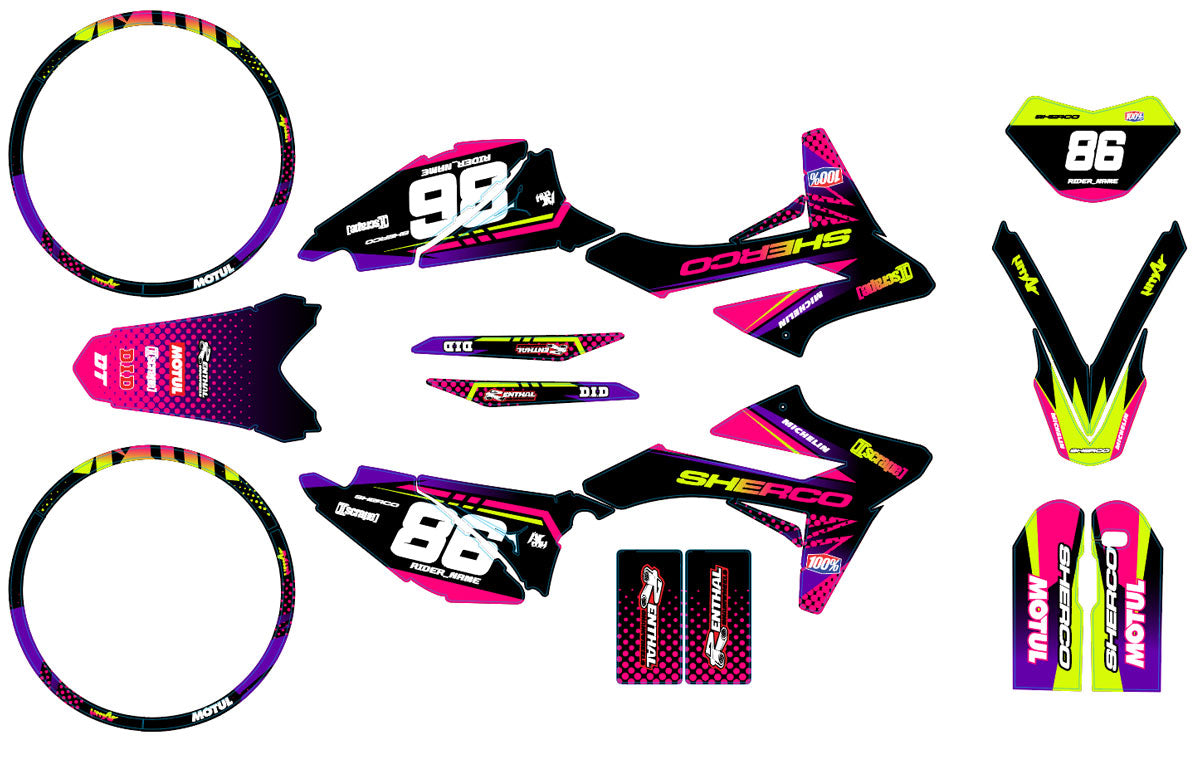 Kit pegatinas Sherco 50cc 2013-2016 Ejército Neón | pegatinas para moto | personalización 50cc | armysctv