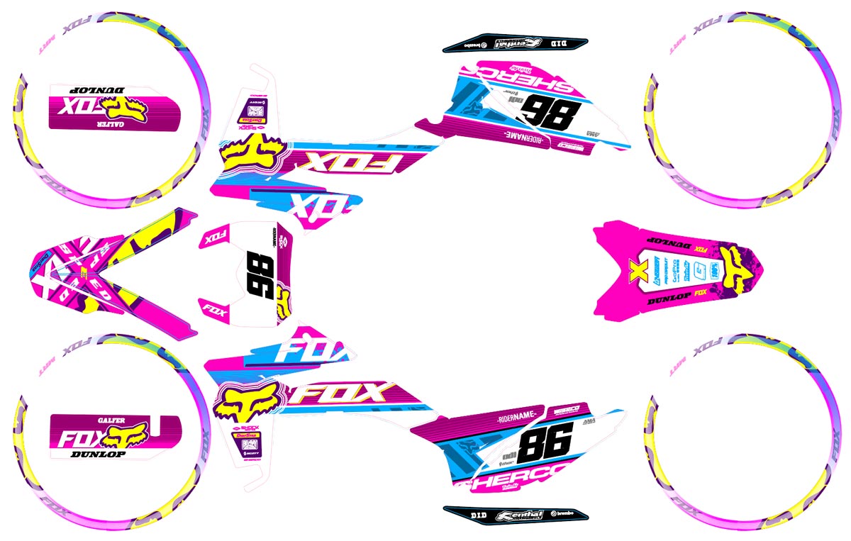 Kit pegatinas Sherco 50cc 2017-2025 Zorro Rosa | pegatinas para moto | personalización 50cc | armysctv