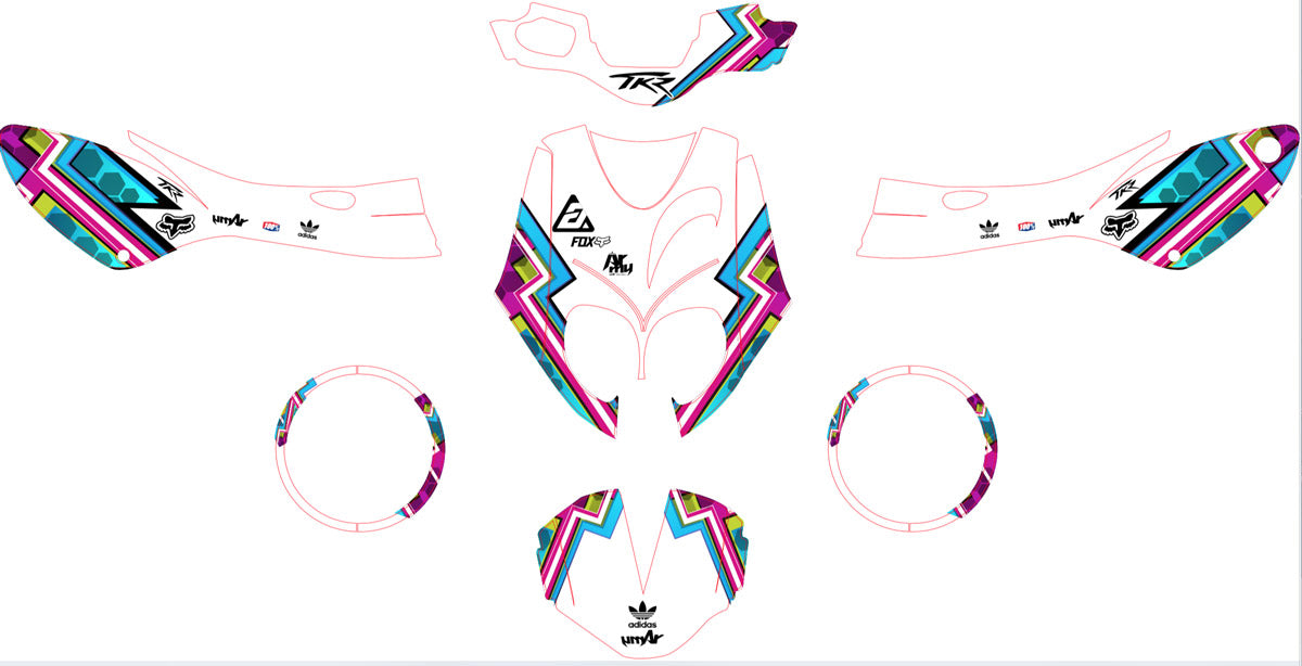 Kit déco 50cc Peugeot TKR / Trekker 2006-2014 Geomach | autocollants moto | personnalisation 50cc | armysctv